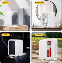 Mini frigider Enventor 6L pentru 8 doze, frigider cosmetic cu oglindă, iluminare LED reglabilă, funcție de răcire și încălzire, AC și 12V pentru mașină, alb 8