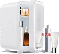 Mini frigider Enventor 6L pentru 8 doze, frigider cosmetic cu oglindă, iluminare LED reglabilă, funcție de răcire și încălzire, AC și 12V pentru mașină, alb 1