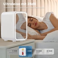 Mini frigider Enventor 6L pentru 8 doze, frigider cosmetic cu oglindă, iluminare LED reglabilă, funcție de răcire și încălzire, AC și 12V pentru mașină, alb 7