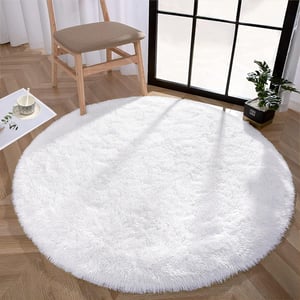 Covor rotund din pluș Enyhom, lavabil - alb - 120 cm