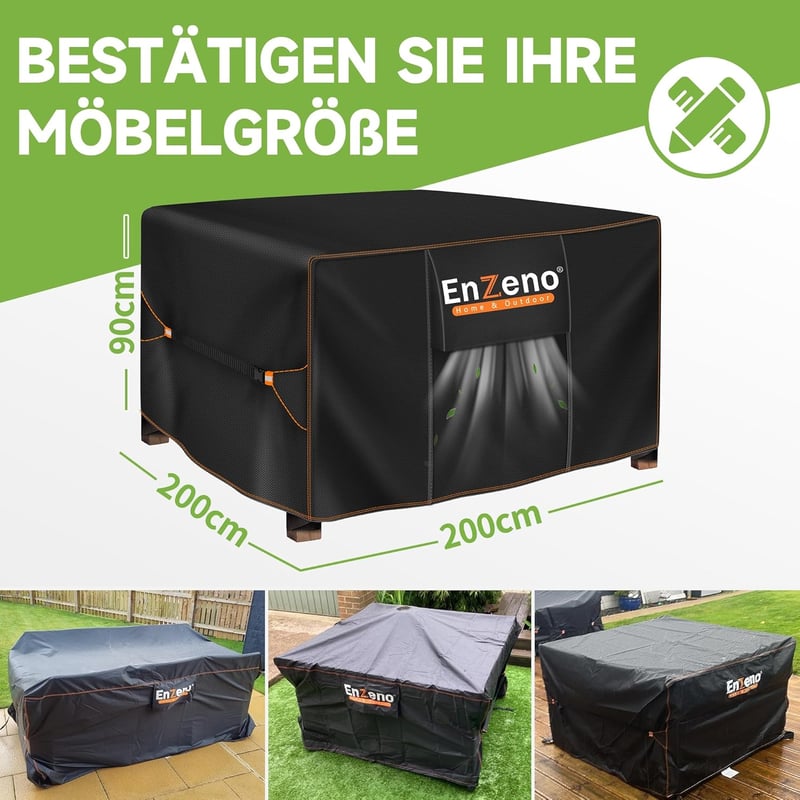 Enzeno 200x200x90 cm vízálló lounge bútor takaró L-alakú garnitúrához
