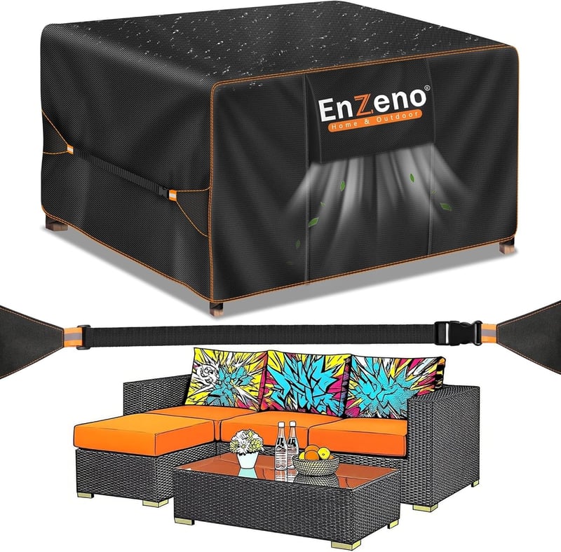 Enzeno 200x200x90 cm vízálló lounge bútor takaró L-alakú garnitúrához