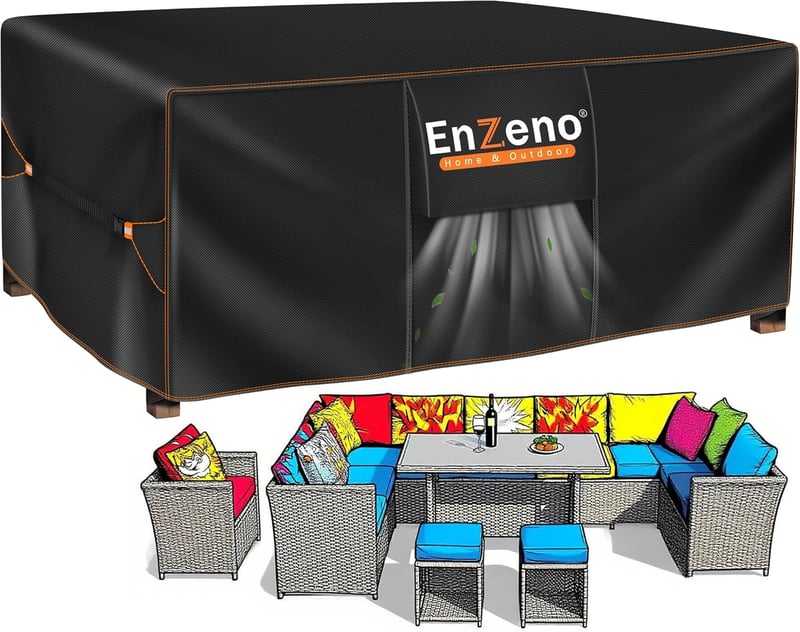 Enzeno 200x200x90cm vízálló kerti bútor takaró L-alakú lounge fedél - 200 x 200 x 90 cm