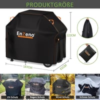 Enzeno Időjárásálló Grill Takaró 147x61x122cm - Vízálló BBQ Védőhuzat Weber Char Broil Grillekhez Oxford Anyag Fekete 5