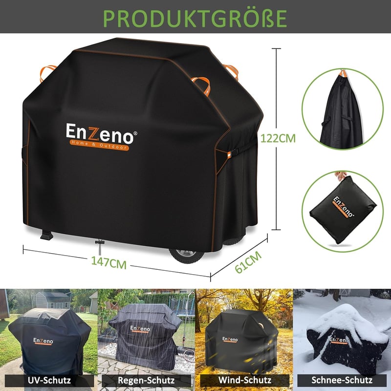 Enzeno Időjárásálló Grill Takaró 147x61x122cm - Vízálló BBQ Védőhuzat Weber Char Broil Grillekhez Oxford Anyag Fekete