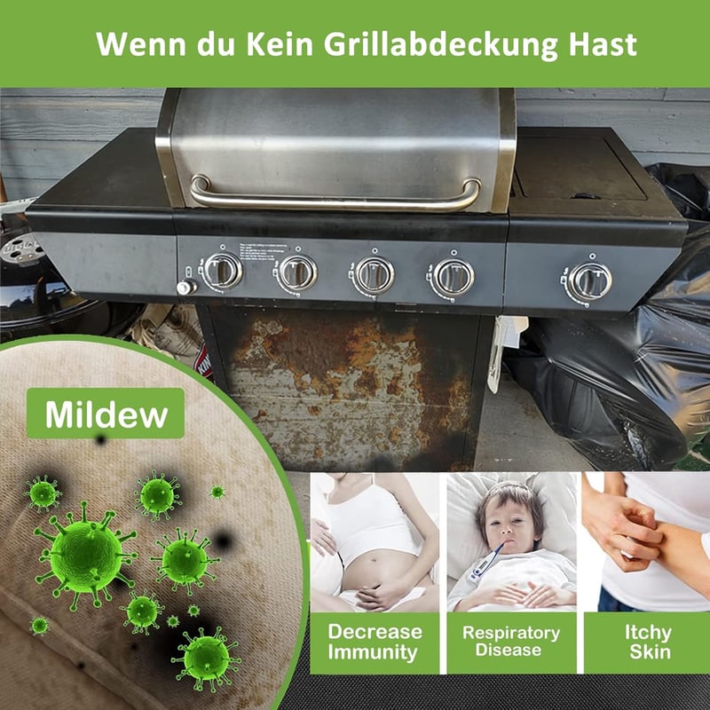 Enzeno Időjárásálló Grill Takaró 147x61x122cm - Vízálló BBQ Védőhuzat Weber Char Broil Grillekhez Oxford Anyag Fekete