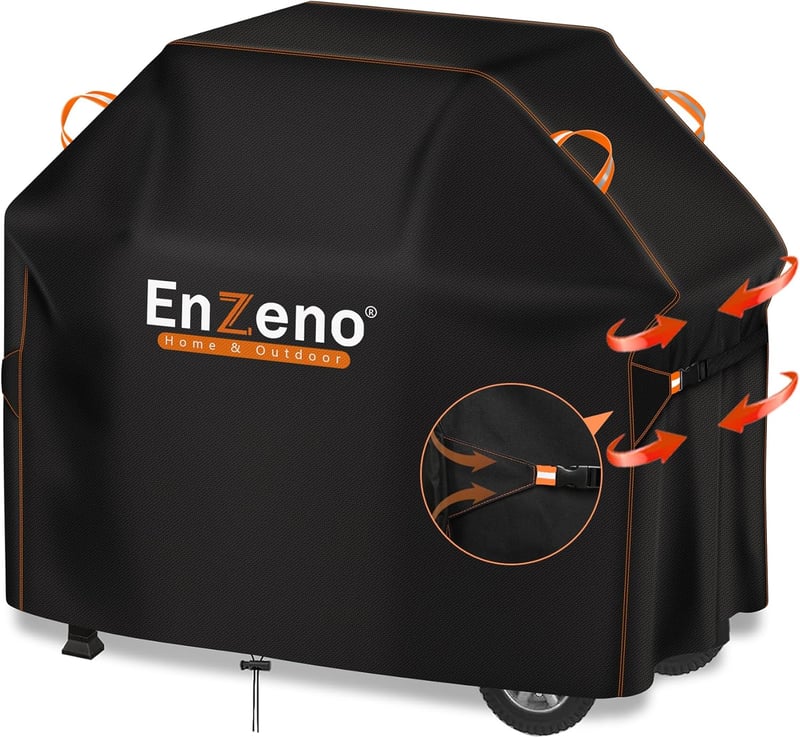 Enzeno Időjárásálló Grill Takaró 147x61x122cm - Vízálló BBQ Védőhuzat Weber Char Broil Grillekhez Oxford Anyag Fekete
