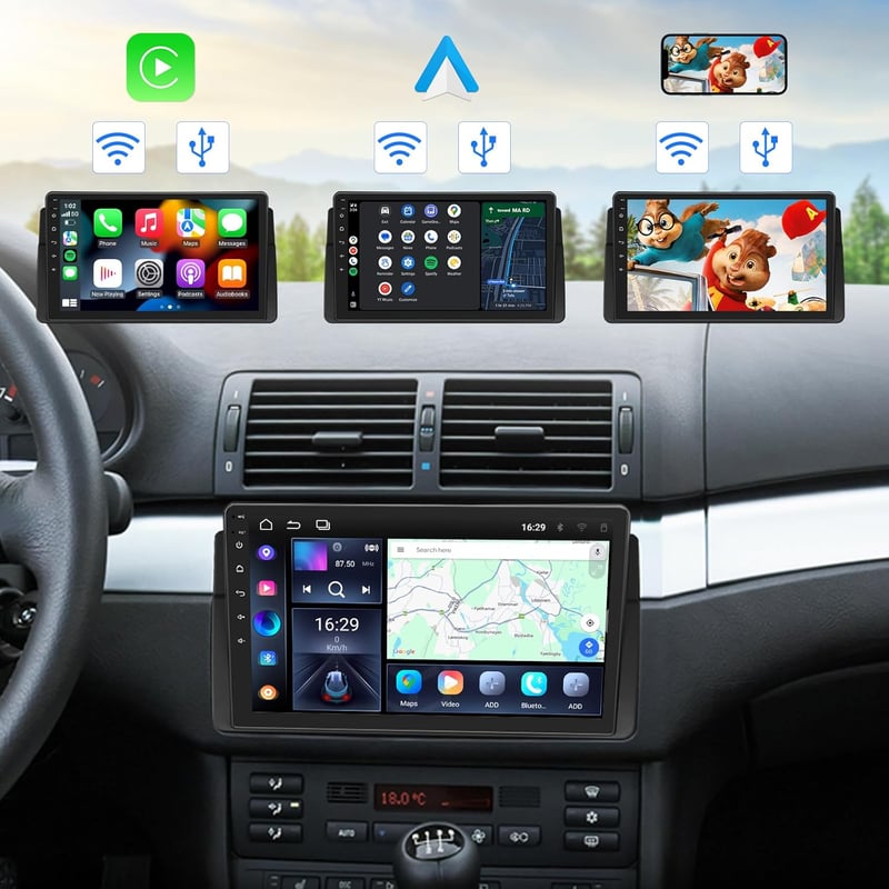 Eonon 9" Autórádió GPS Navigáció BMW E46 1998-2006 Android 13 Wireless CarPlay