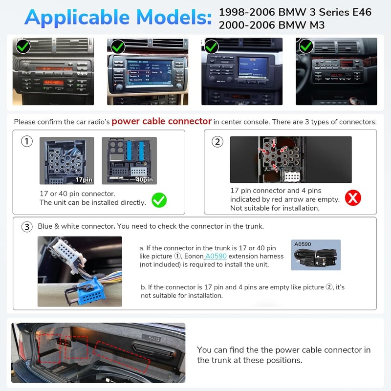 Eonon 9" Autórádió GPS Navigáció BMW E46 1998-2006 Android 13 Wireless CarPlay
