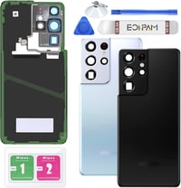 Eonpam Akkumulátor Hátlap Samsung Galaxy S21 Ultra 5G G998 Készülékhez - Eredeti Hátsó Üveg Borítás Csereszett Kamerakerettel (Fekete) 1