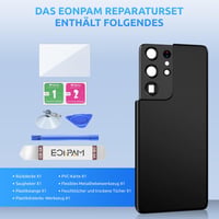 Eonpam Akkumulátor Hátlap Samsung Galaxy S21 Ultra 5G G998 Készülékhez - Eredeti Hátsó Üveg Borítás Csereszett Kamerakerettel (Fekete) 6