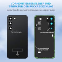 Eonpam Samsung Galaxy S23 S911 Hátsó Üveg Akkumulátorfedél Csere Készlet Kamerakerettel - Eredeti Minőségű Hátlap Javító Szett Fekete Színbe 4
