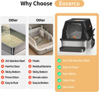 Eosarcu XXL rozsdamentes macskavécé fedéllel, zárt wc 60x40x39cm, lapáttal - Closed Cat Litter Tray Black 6