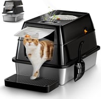 Eosarcu XXL rozsdamentes macskavécé fedéllel, zárt wc 60x40x39cm, lapáttal - Closed Cat Litter Tray Black 1