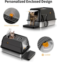Eosarcu XXL rozsdamentes macskavécé fedéllel, zárt wc 60x40x39cm, lapáttal - Closed Cat Litter Tray Black 5