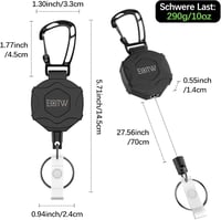 EOTW Visszahúzható Kulcstartó 70cm Acélkábellel, Azonosítókártya Tartó Karabiner Horgos Övcsat - Black 4