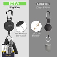 EOTW Visszahúzható Kulcstartó 70cm Acélkábellel, Azonosítókártya Tartó Karabiner Horgos Övcsat - Black 2
