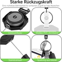 EOTW Visszahúzható Kulcstartó 70cm Acélkábellel, Azonosítókártya Tartó Karabiner Horgos Övcsat - Black 9