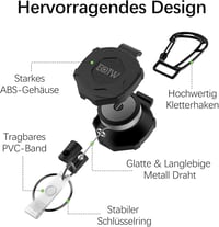 EOTW Visszahúzható Kulcstartó 70cm Acélkábellel, Azonosítókártya Tartó Karabiner Horgos Övcsat - Black 3