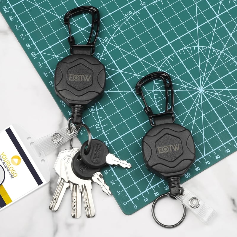 EOTW Visszahúzható Kulcstartó 70cm Acélkábellel, Azonosítókártya Tartó Karabiner Horgos Övcsat - Black