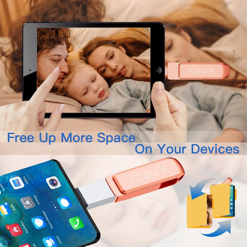 EOZNOE 32GB 3-in-1 USB Pendrive Telefonhoz - Alkalmazás Nélküli Fotó és Videó Tárolás, USB 3.0 Flash Meghajtó iPhone/Android/Tablet/PC Eszkö