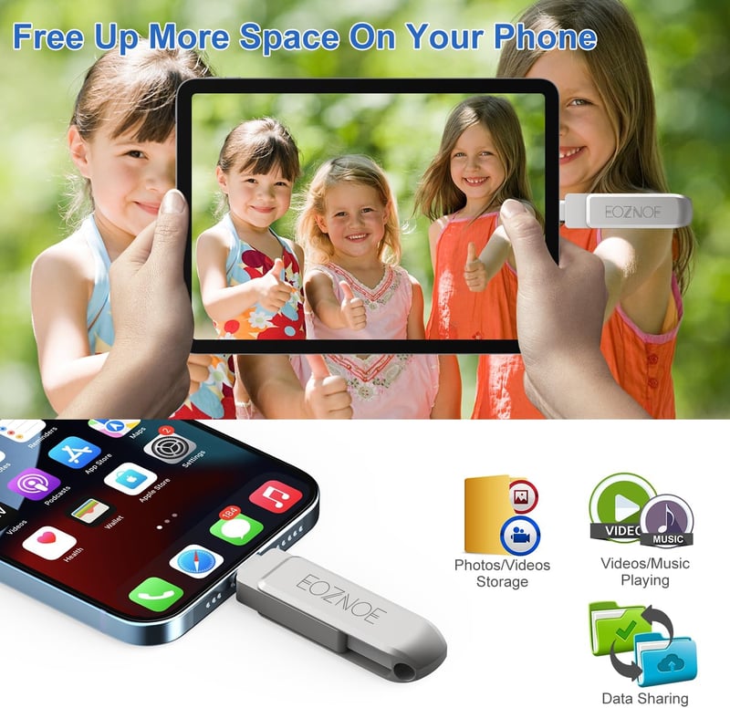 EOZNOE 32GB USB Pendrive Telefonhoz - 3in1 Adattároló Fotókhoz és Videókhoz, Alkalmazás Nélkül, Android/iOS/PC Kompatibilis, USB 3.0
