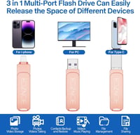 EOZNOE 64GB USB Pendrive 3-in-1 - Telefon Külső Memória Bővítő, USB 3.0 Fém Adattároló iPhone/Android/PC Kompatibilis, Fotó és Videó Mentésh 2