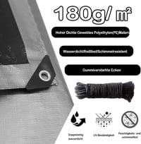 EPFHR Ponyva 4x8m Vízálló Takaróponyva 180g/m² Szürke-Fekete Fémkarikás Kerti Bútor Medence Trambulin Védőponyva 3