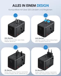 EPICKA GaN 75W Univerzális Utazó Adapter - 3 USB-C, 2 USB-A Gyorstöltő, 200+ Országhoz Kompatibilis Nemzetközi Konnektor Átalakító TA-105 Ma 3