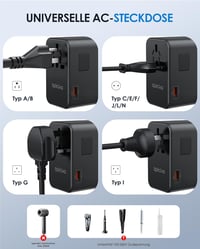 EPICKA GaN 75W Univerzális Utazó Adapter - 3 USB-C, 2 USB-A Gyorstöltő, 200+ Országhoz Kompatibilis Nemzetközi Konnektor Átalakító TA-105 Ma 6