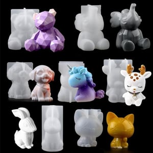 EPODA 3D állat szilikon öntőforma készlet epoxi gyantához - unikornis, nyúl, medve és más figurák