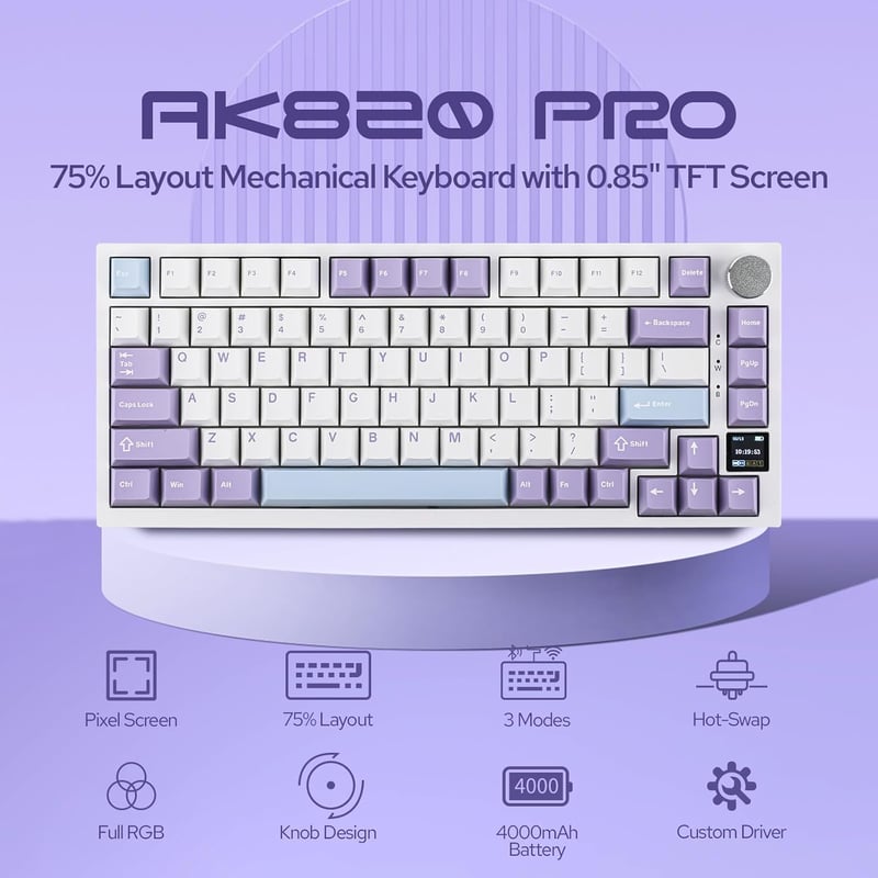 EPOMAKER Ajazz AK820 Pro Mechanikus Billentyűzet RGB, Bluetooth, Vezeték Nélküli