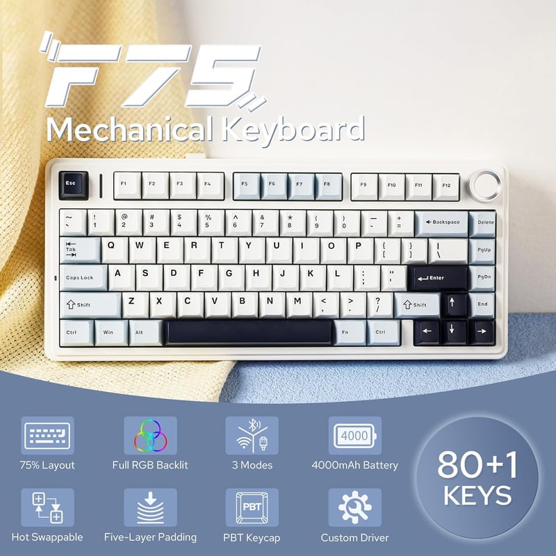 EPOMAKER Aula F75 Gamer Mechanikus Billentyűzet 75% RGB Bluetooth Vezeték Nélküli