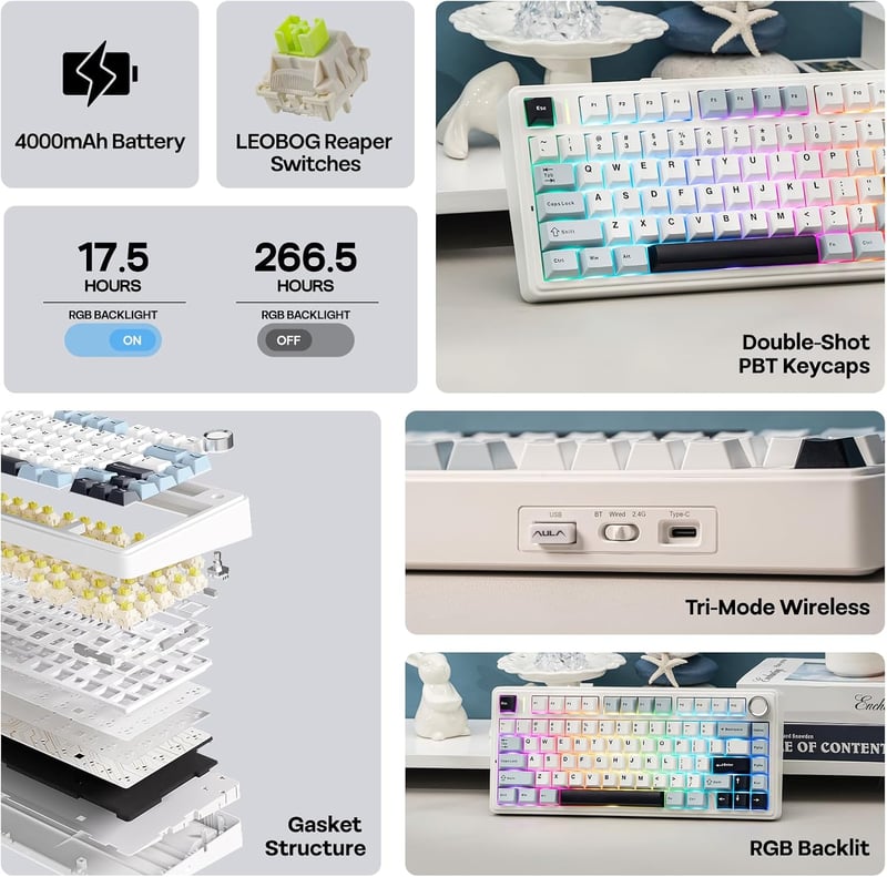 EPOMAKER Aula F75 Gasket Mechanikus Billentyűzet 75% Hot Swap RGB Bluetooth Vezeték Nélküli