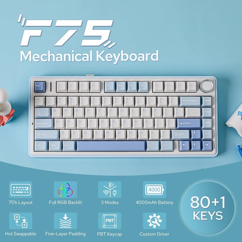EPOMAKER Aula F75 Gamer Mechanikus Billentyűzet 75% Hot Swap RGB Bluetooth