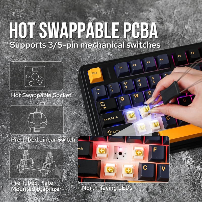 EPOMAKER Aula F75 Mechanikus Gamer Billentyűzet 75% Hot Swap RGB Bluetooth Vezeték Nélküli