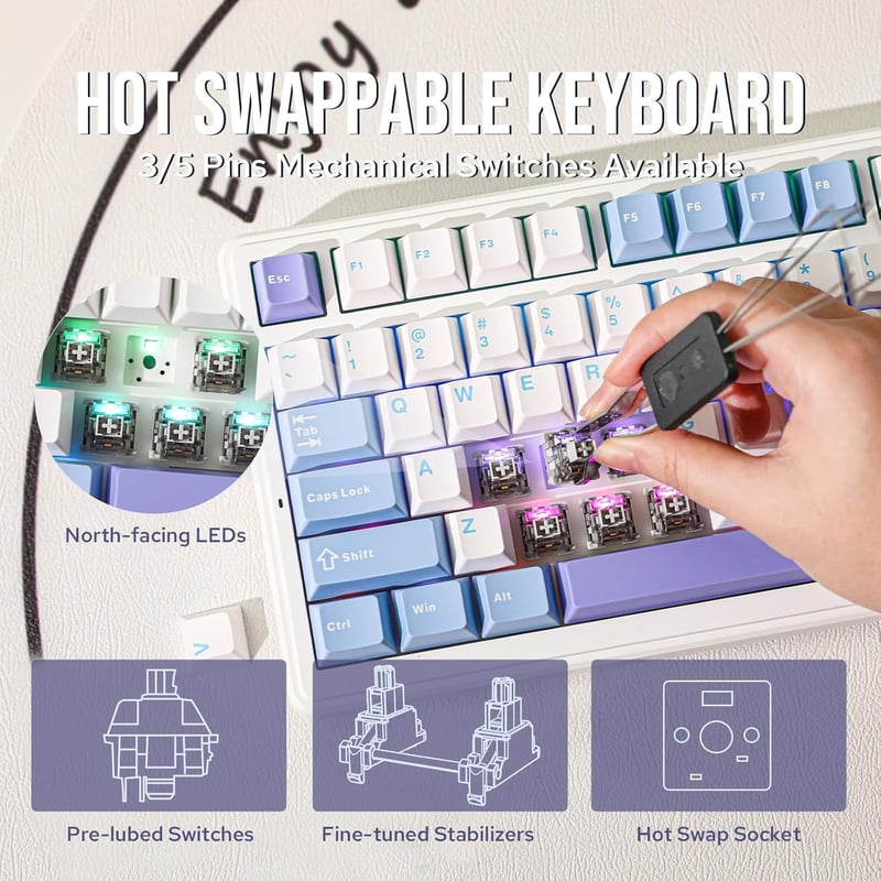 EPOMAKER Aula F99 Wireless Mechanikus Billentyűzet RGB Gamer Lila Bluetooth