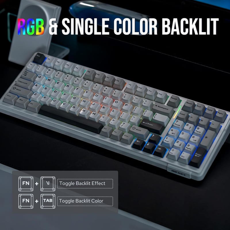 EPOMAKER Aula F99 Wireless Mechanikus Billentyűzet RGB Gamer Bluetooth Szürke