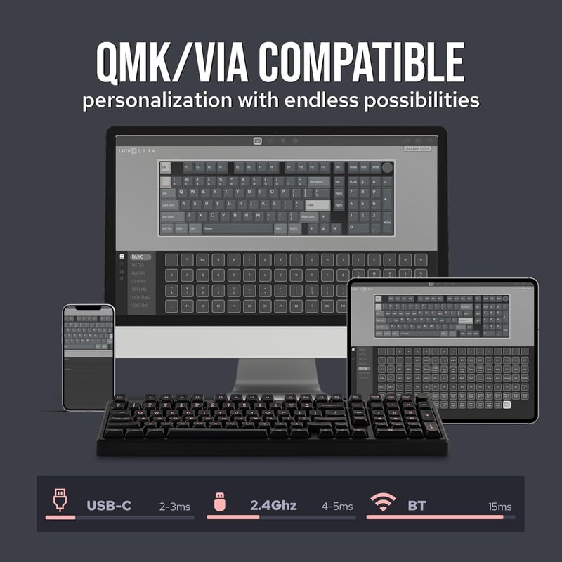 EPOMAKER Galaxy100 Mechanikus Gamer Billentyűzet Numpad, Vezeték Nélküli, Hot Swap, Fekete