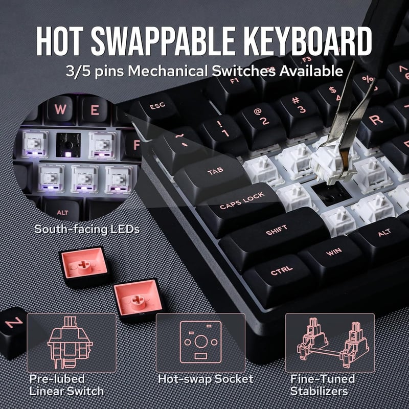 EPOMAKER Galaxy100 Mechanikus Gamer Billentyűzet Numpad, Vezeték Nélküli, Hot Swap, Fekete