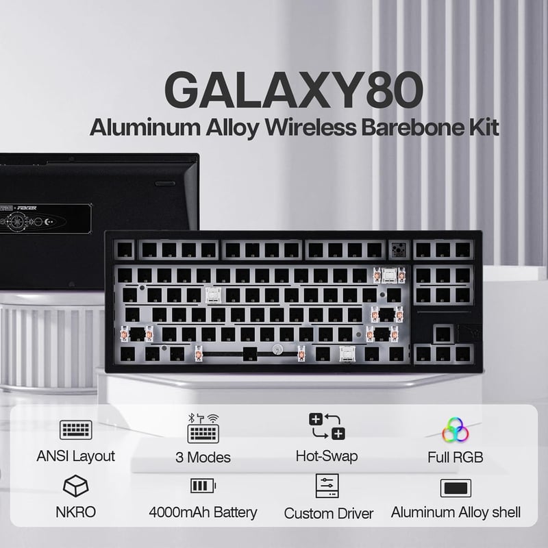EPOMAKER Galaxy80 Wireless Mechanikus Gamer Billentyűzet Alumínium Gasket Hot-Swap Fekete