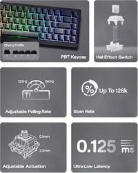 EPOMAKER HE68 Lite Hall Effect Gaming Billentyűzet 8K Polling Fekete 3