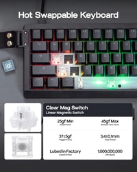 EPOMAKER HE68 Lite Hall Effect Gaming Billentyűzet 8K Polling Fekete 5