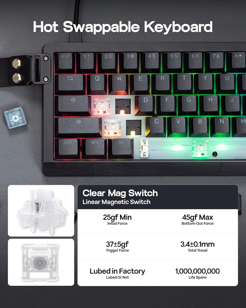 EPOMAKER HE68 Lite Hall Effect Gaming Billentyűzet 8K Polling Fekete
