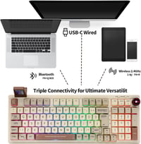 EPOMAKER RT100 98 gombos mechanikus gaming billentyűzet, ISO UK, vezeték nélküli, Bluetooth, USB, hot-swap, 5000 mAh, retro fehér 4