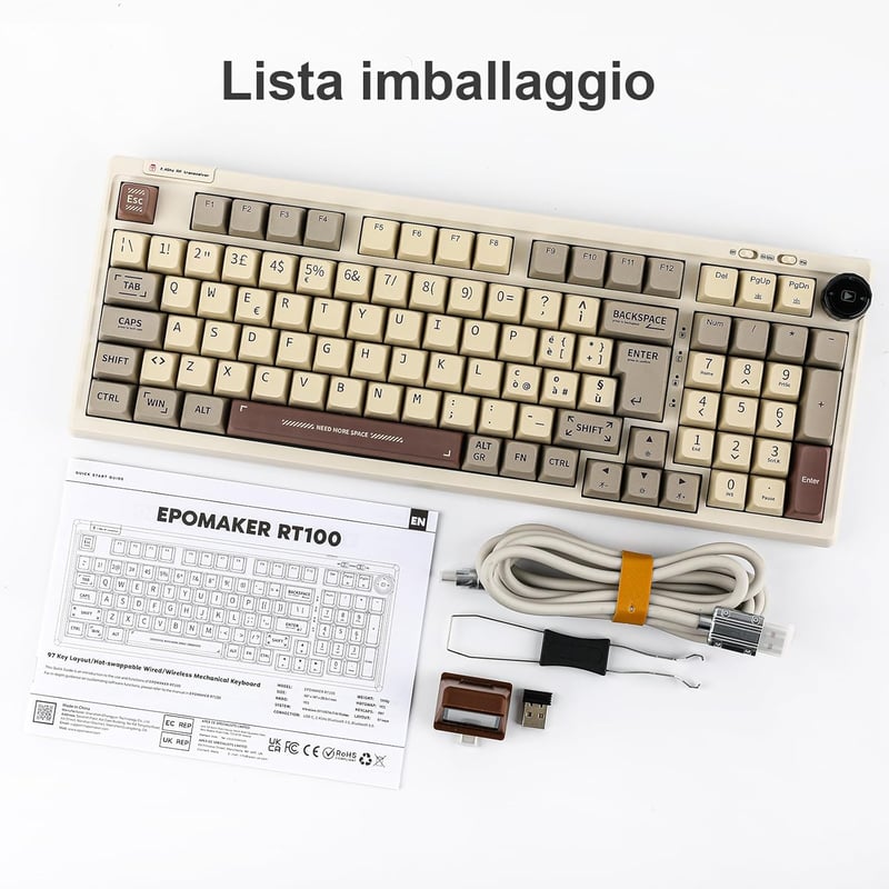 EPOMAKER RT100 ISO Mechanikus Billentyűzet 98 Gomb Bluetooth/2.4GHz/USB-C Wisteria Linear