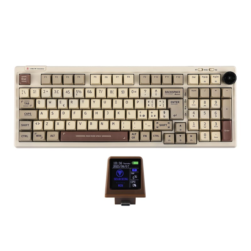 Mechanická klávesnica EPOMAKER RT100 ISO, 98 klávesov, Hot-Swap, BT/2.4GHz/USB-C, Wisteria Linear – retro
