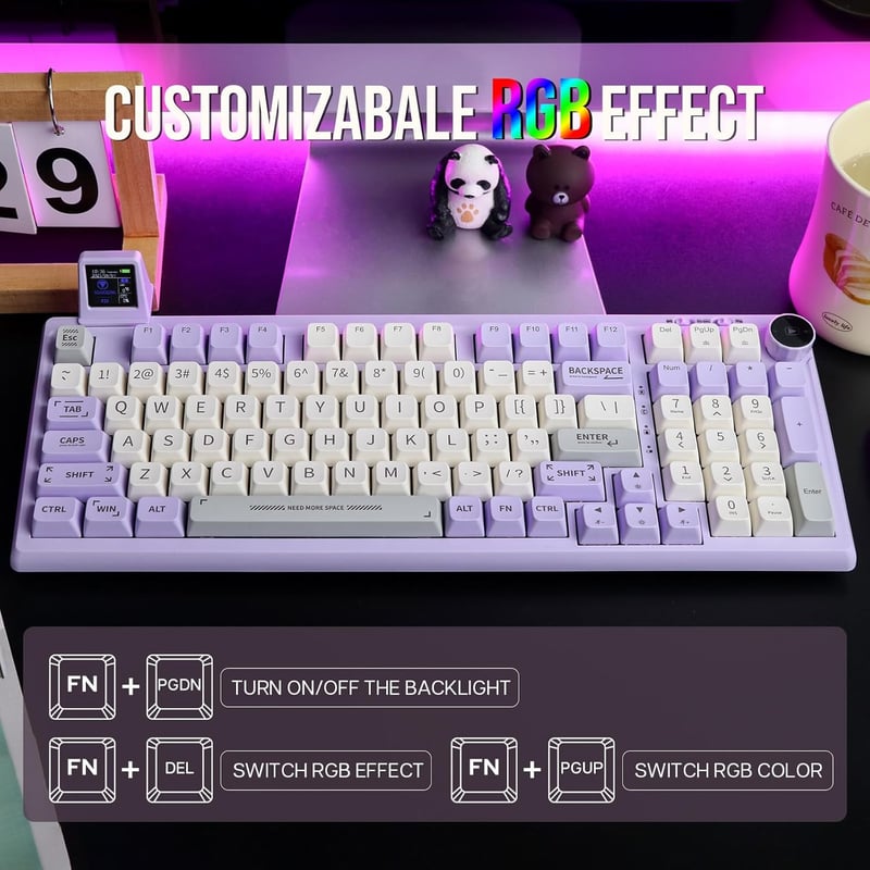 EPOMAKER RT100 Mechanikus Billentyűzet Bluetooth/USB RGB Forgókapcsoló Lila