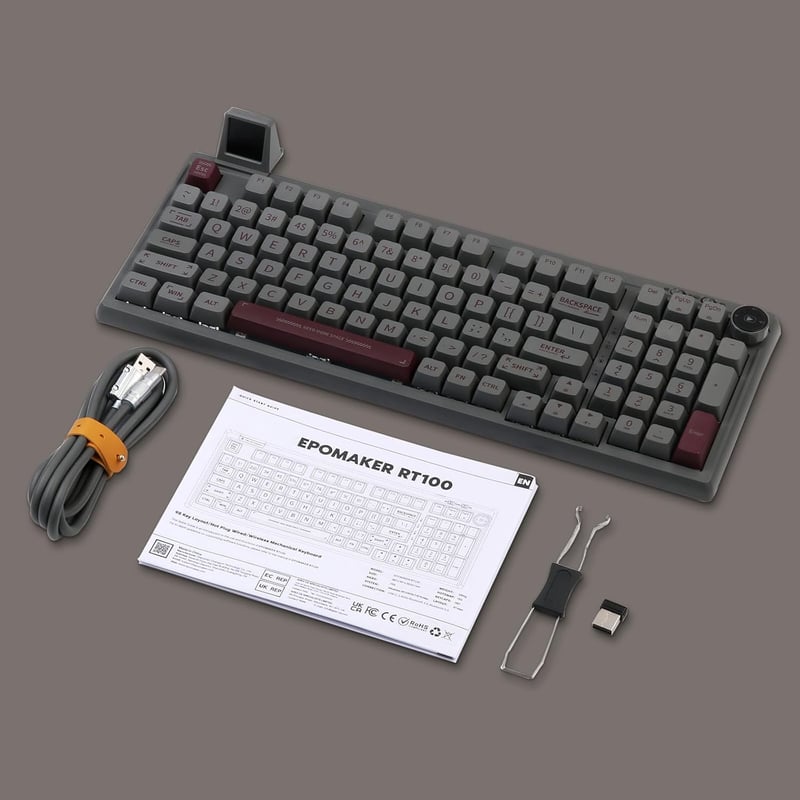EPOMAKER RT100 Mechanikus Billentyűzet Bluetooth/USB, Forgatógomb, Hot Swap, RGB, 5000mAh