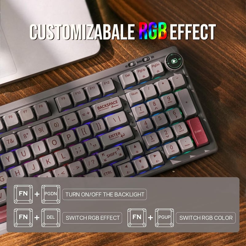 EPOMAKER RT100 Mechanikus Billentyűzet Bluetooth/USB, Forgatógomb, Hot Swap, RGB, 5000mAh